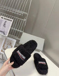 Black Fuzzy Balenciaga Slides